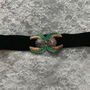 Vintage 80’s Stretch Belt with Gold Colorful Buckle Accent 90s Kitsch Fun Unique
